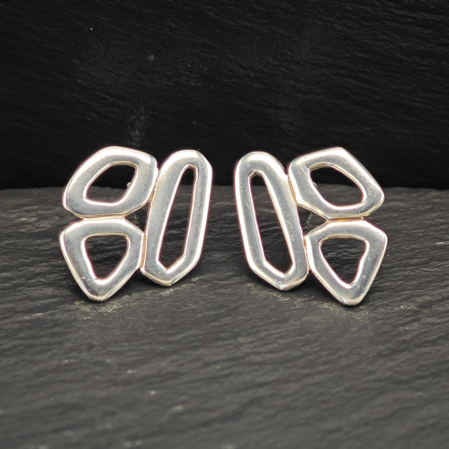 Vintage Zina Modernist, Abstract Stud Earrings Sterling Silver