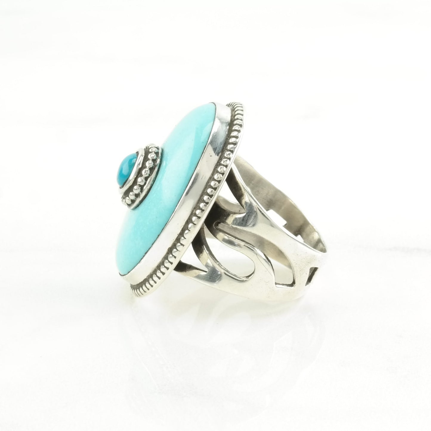 Vintage DTR Silver Ring Turquoise Two-Toned Sterling Blue Size 7