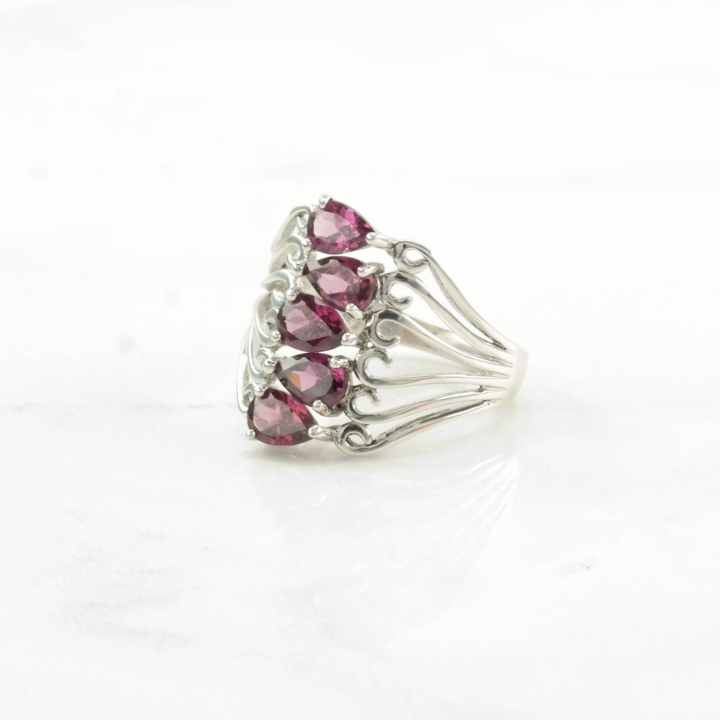 Vintage Sterling Silver Ring Garnet Pink Size 7
