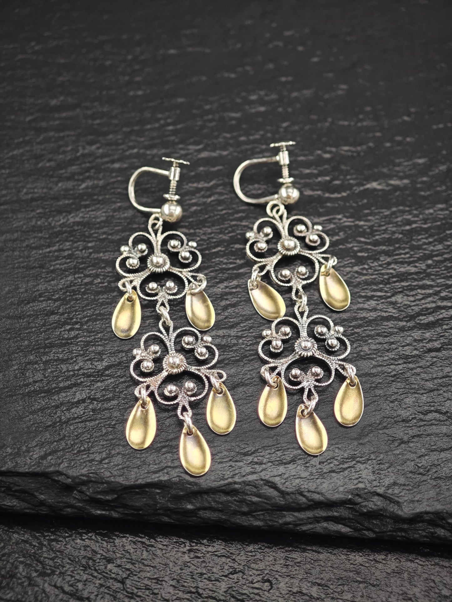 Early David Andersen Gold Floral, Screw Back Earrings Sterling Silver
