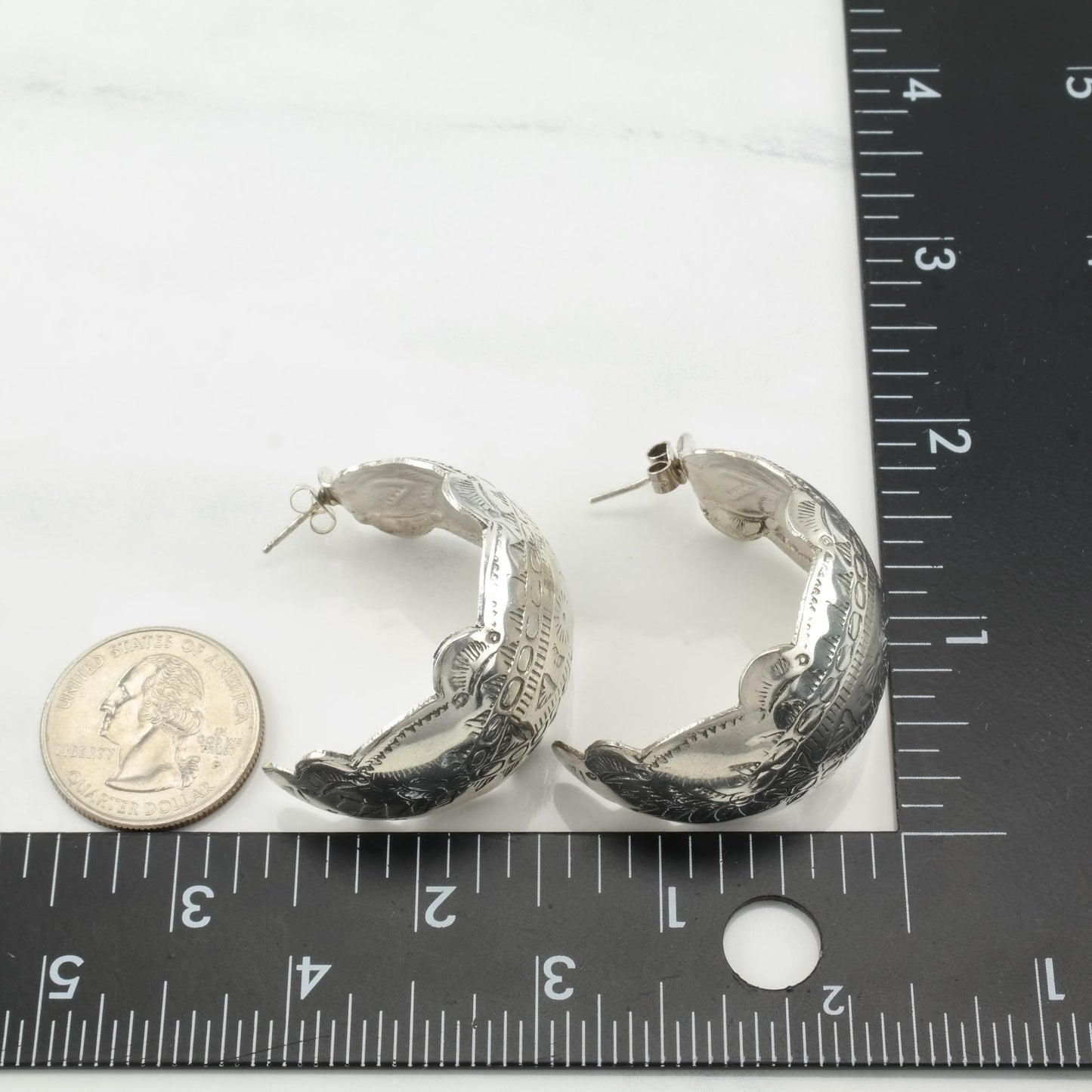 Vintage Stamped Sterling Silver Pierced C-Hoop Earrings