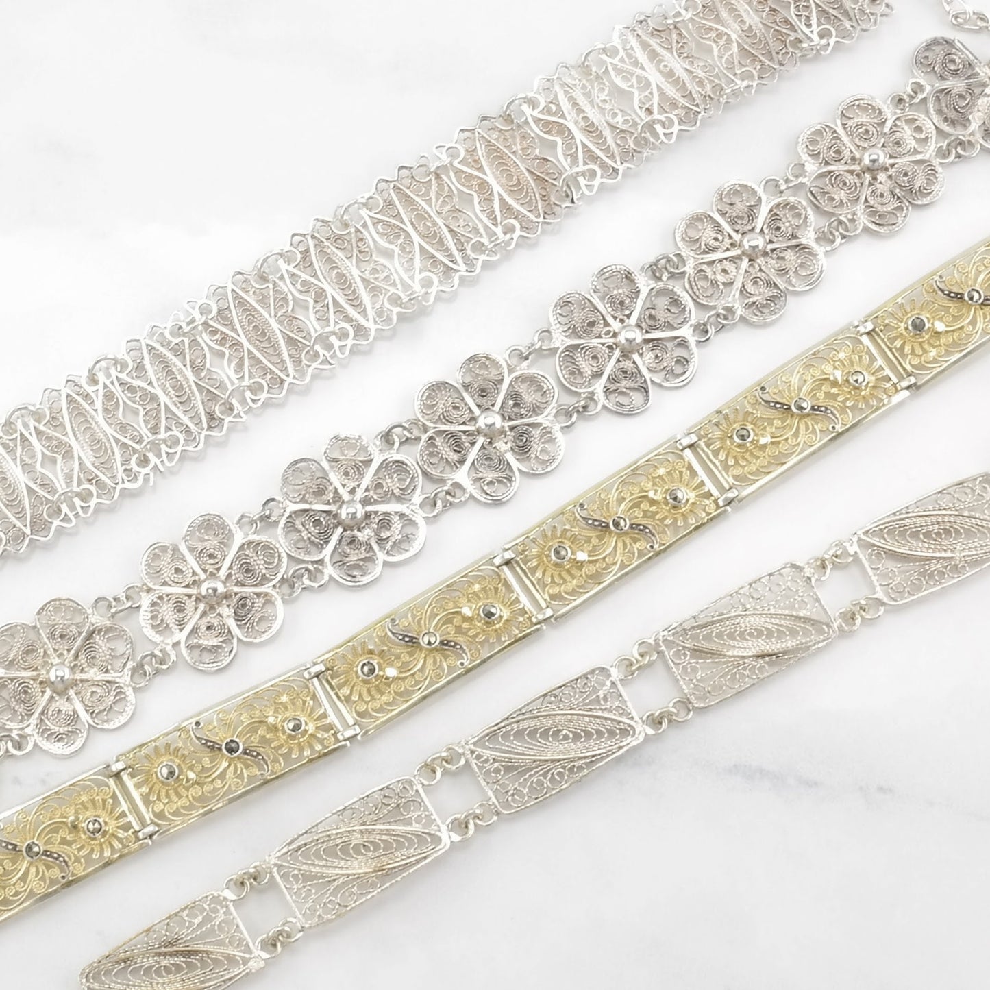 Vintage Sterling Silver Link Bracelets Filigree BR2447