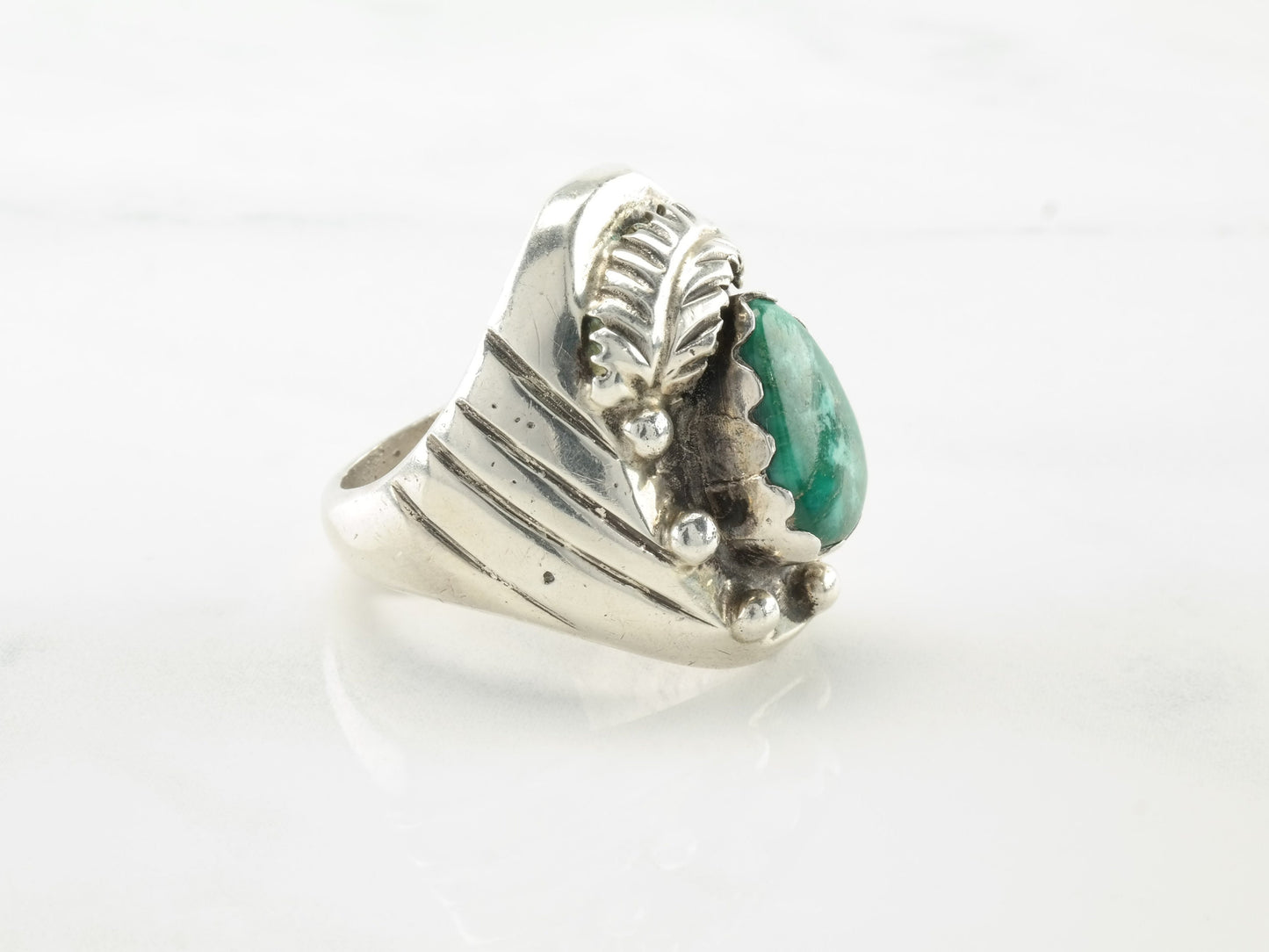 Vintage Southwest Ring Turquoise Leaf Sterling Silver Size 10