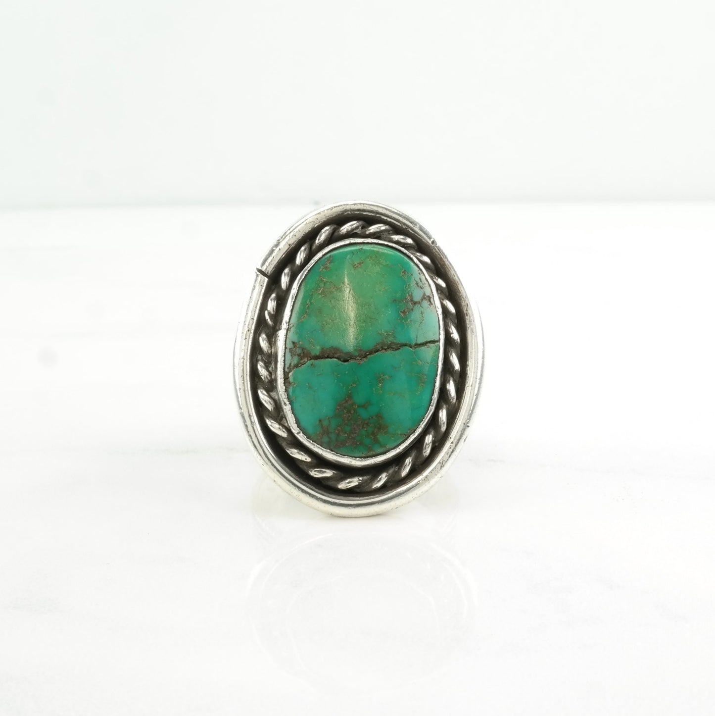 Vintage Native American Silver Ring Turquoise Large Sterling Green Size 14