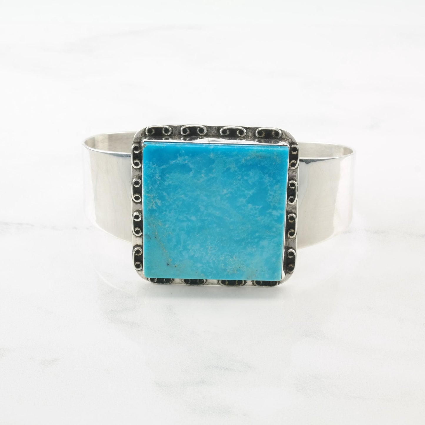 DTR Blue Turquoise Square Cut, Sterling Silver Cuff Bracelet