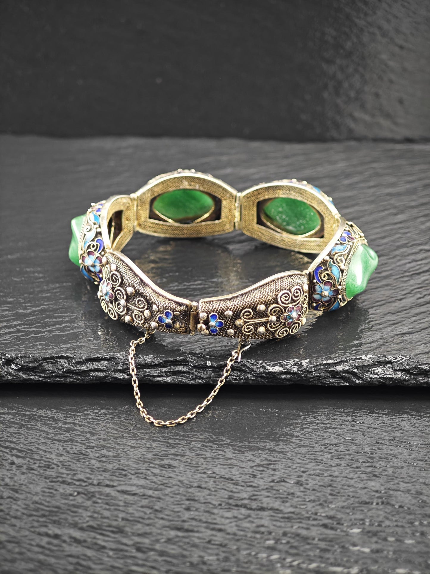 Chinese Export Gold Gilded, Enamel Bracelet Sterling Silver