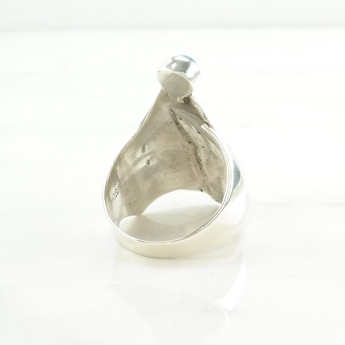 Vintage Native American Silver Ring Turquoise Modernist Sterling Blue Size 10 1/2