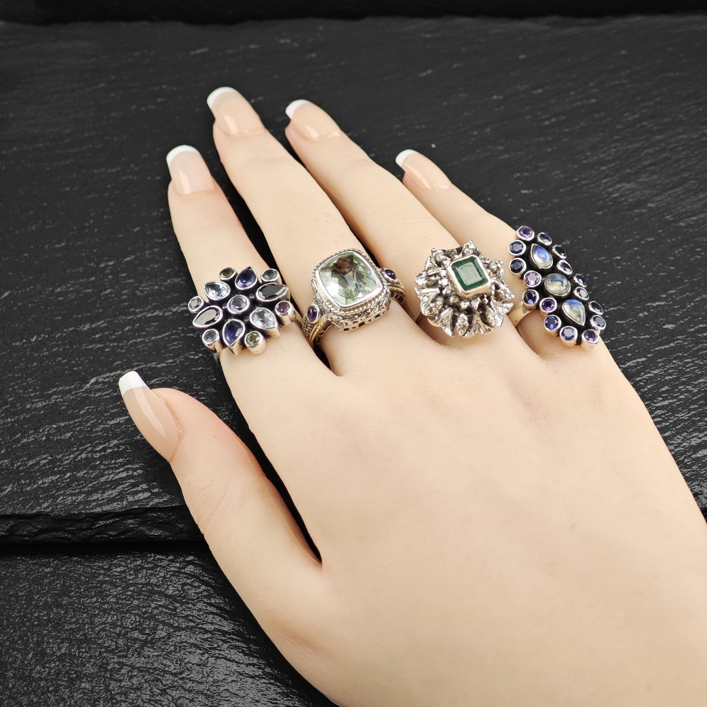 1ct Emerald Diamond Ring Sterling Silver Gold Bezel
