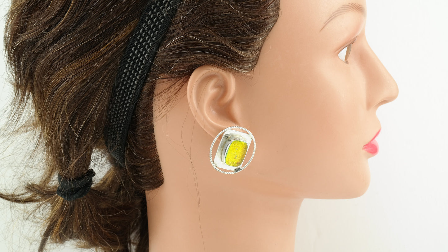 Modernist Fused Glass Sterling Silver Earrings
