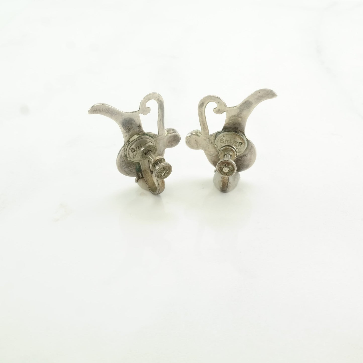 Pre Eagle Taxco Sterling Silver Turquoise Jug Earrings Screw back