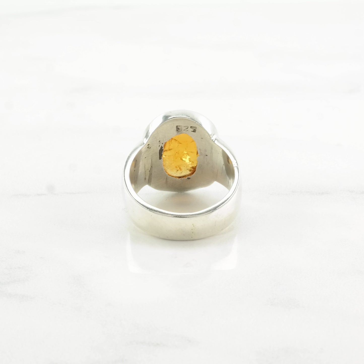 Vintage Sterling Silver Ring Baltic Amber Wide Band Orange Size 7 1/2