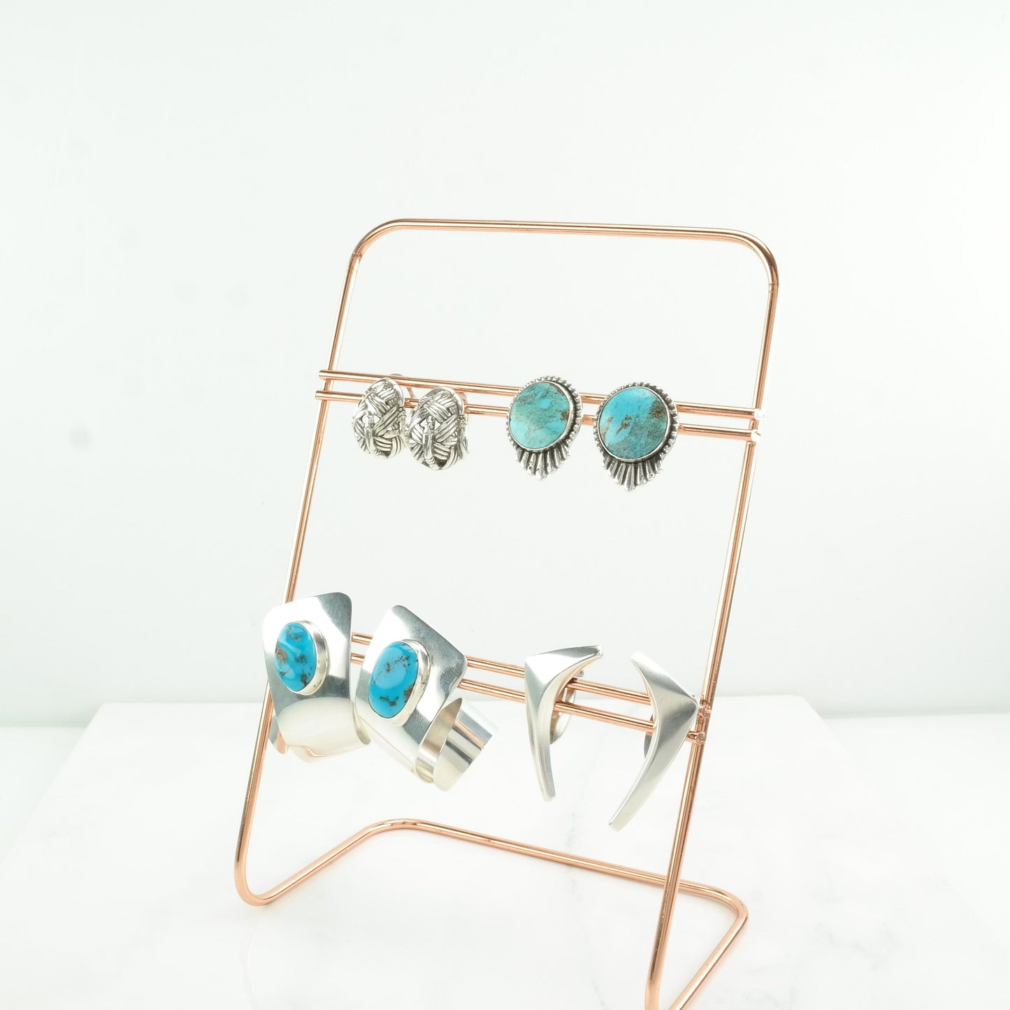 Native American Sterling Silver Turquoise Abstract Earrings Stud