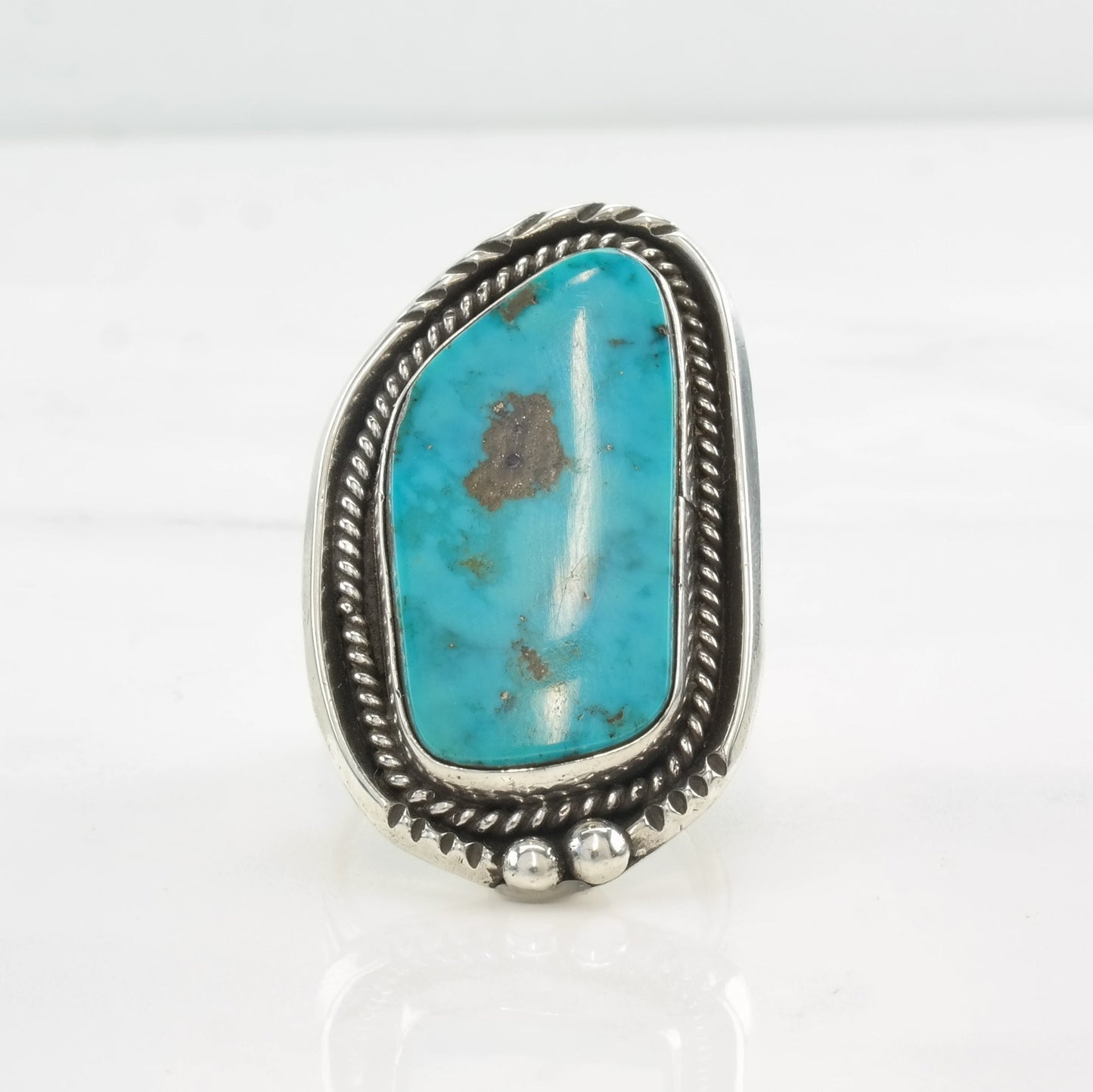 Vintage Navajo Turquoise Ring, Size 10 3/4, Sterling Silver, Natural Blue Turquoise, Southwestern Jewelry, Circa 1970s