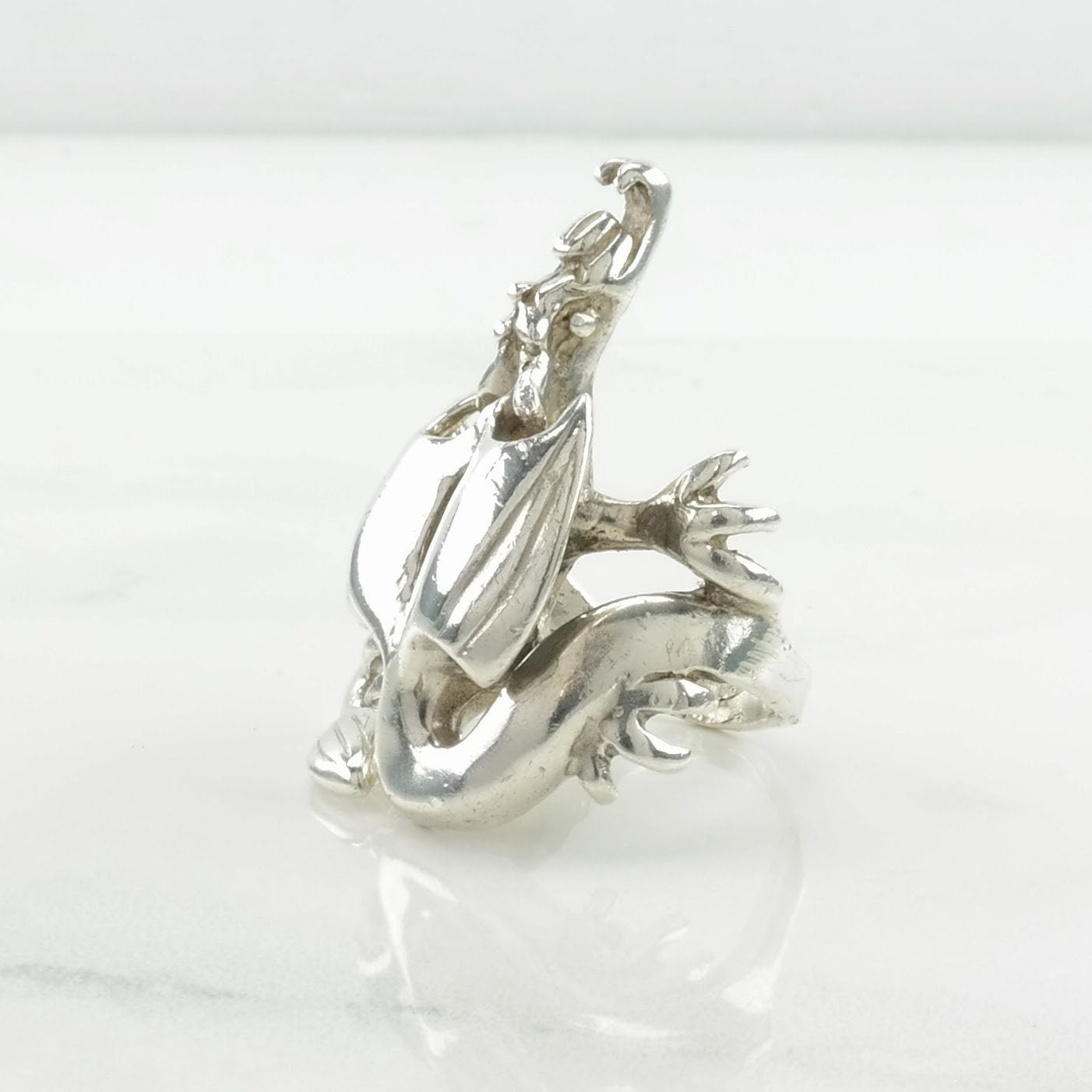 Vintage Handmade Silver Ring Dragon Sterling Size 6 3/4