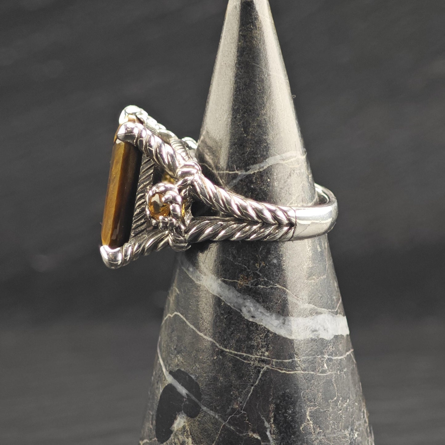 Judith Ripka Tiger's Eye, Citrine Sterling Silver Ring Sz 7 R6742