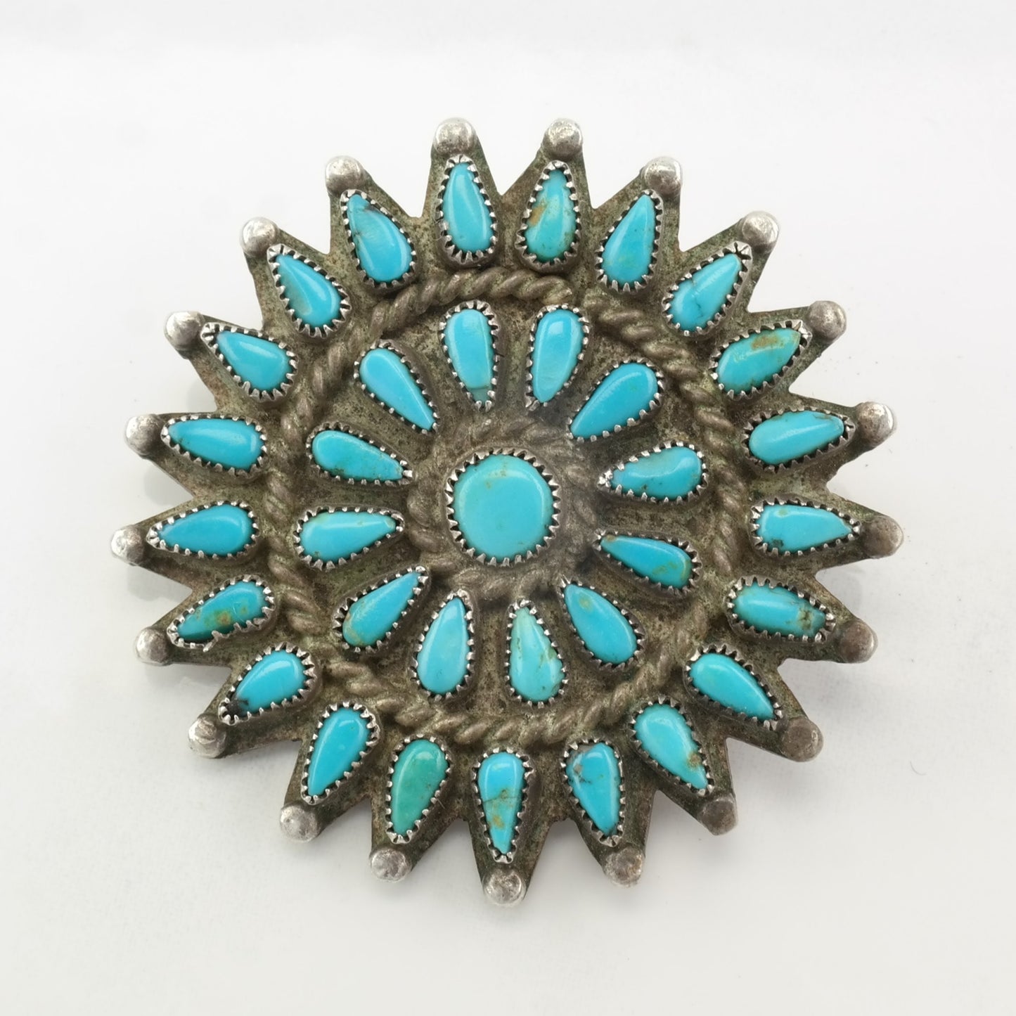 Zuni Sterling Silver Brooch Cluster Blue Turquoise