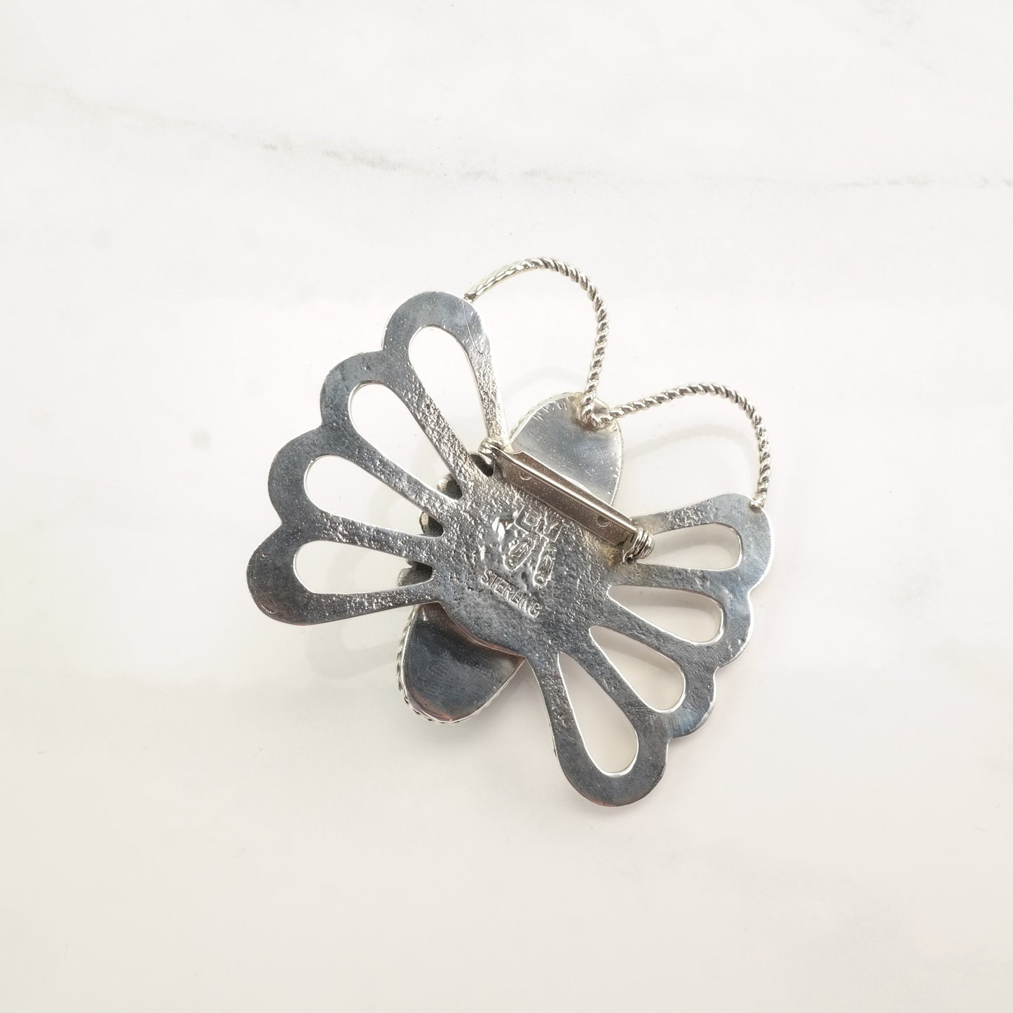 Native American Butterfly Turquoise Sterling Silver Brooch