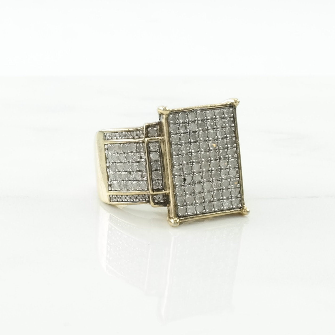 Vintage 1.5cttw Silver Ring Diamond Gold Toned, Pave Sterling Size 6