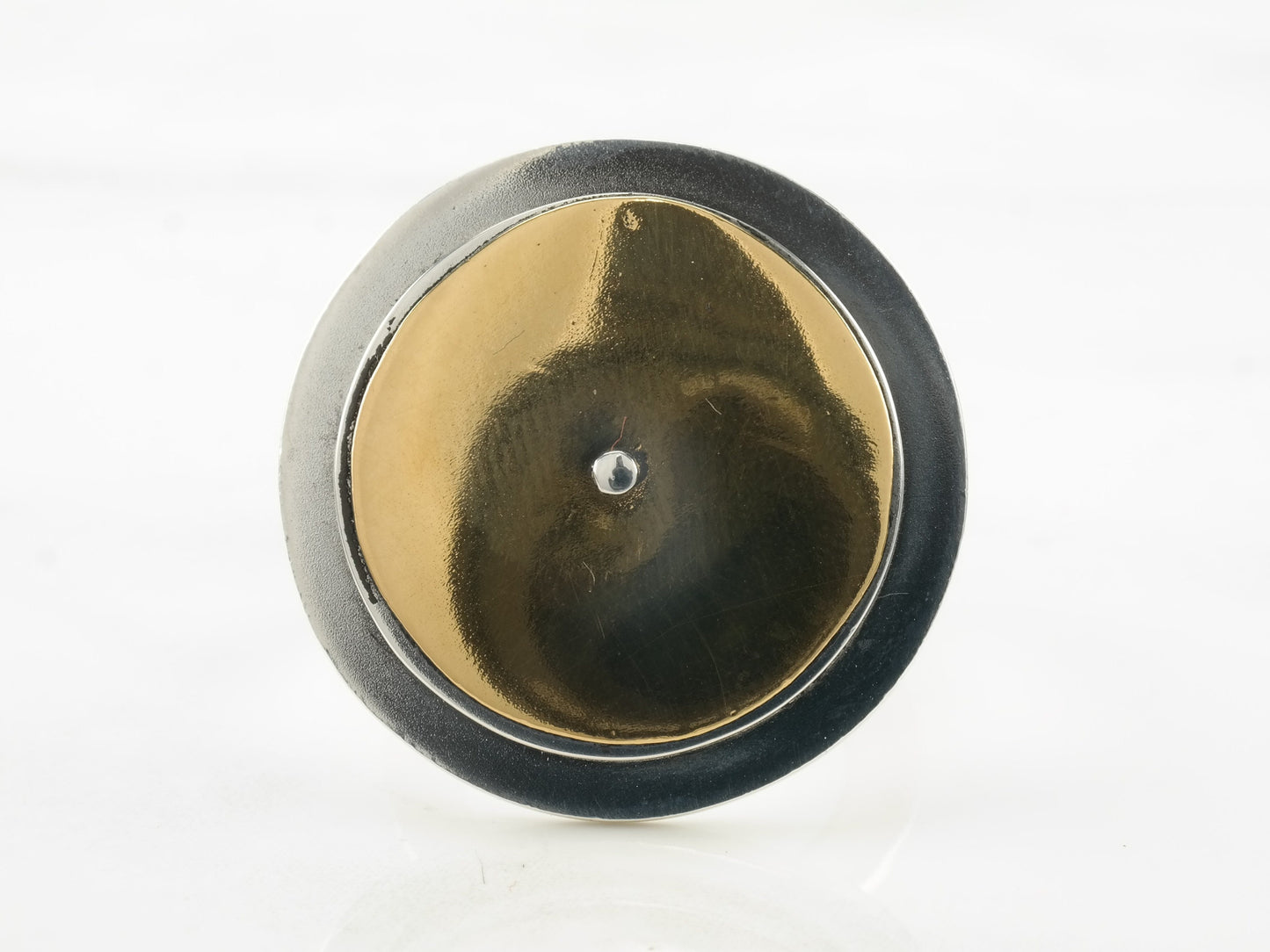 Vintage Modernist Ring Two Tone Disc Spinnable Sterling Silver Gold Tone Size 5 1/2