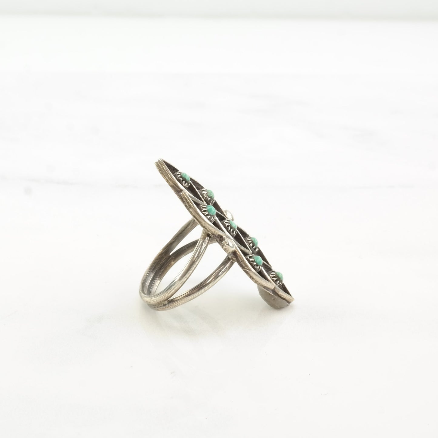 Vintage Native American Silver Ring Turquoise Cluster Zuni Sterling Size 7