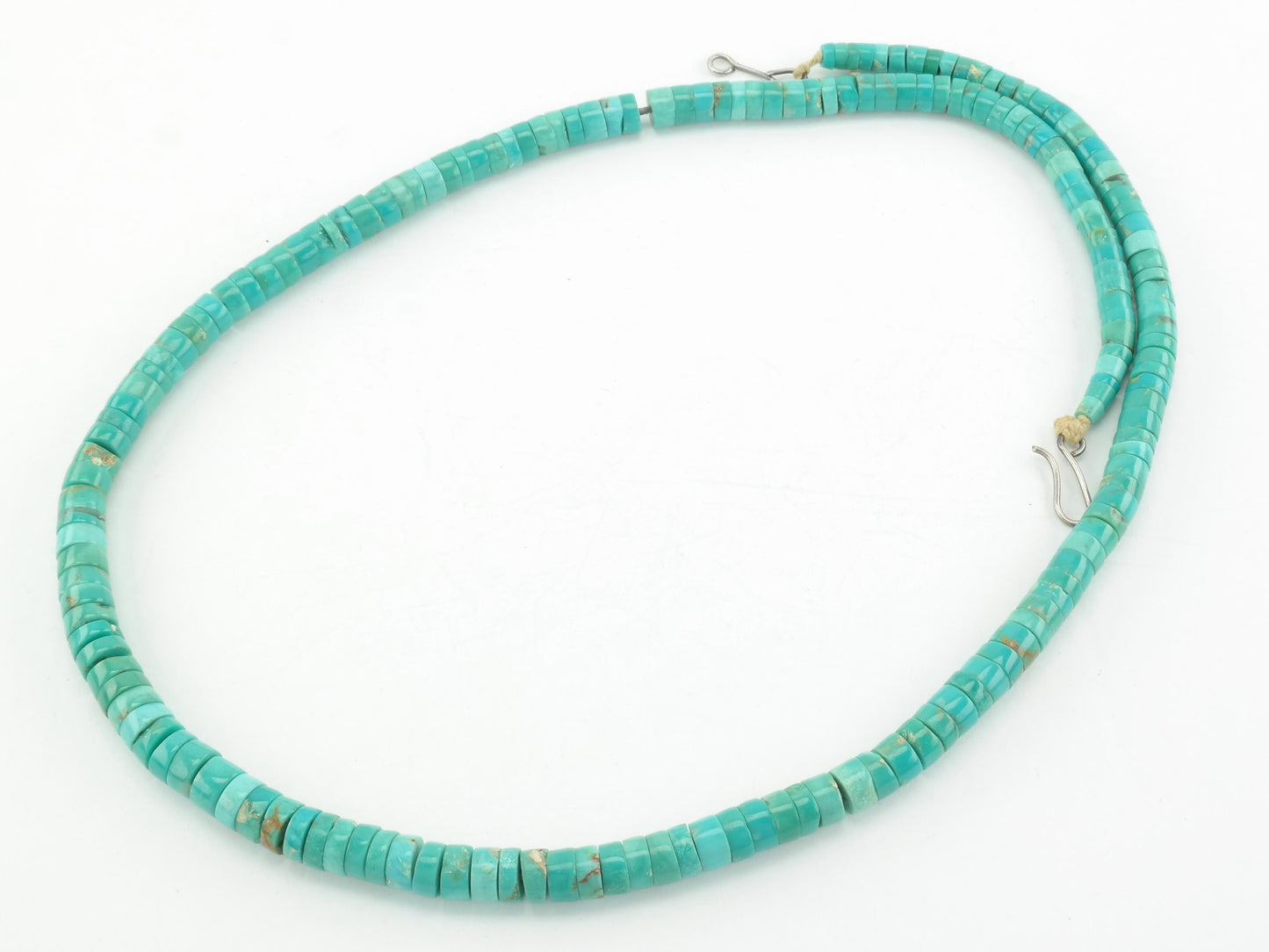 Vintage Turquoise Heishi Necklace | 24 Inch Strand | Natural Blue Turquoise Beads | Sterling Silver Findings | 1970s Boho Jewelry