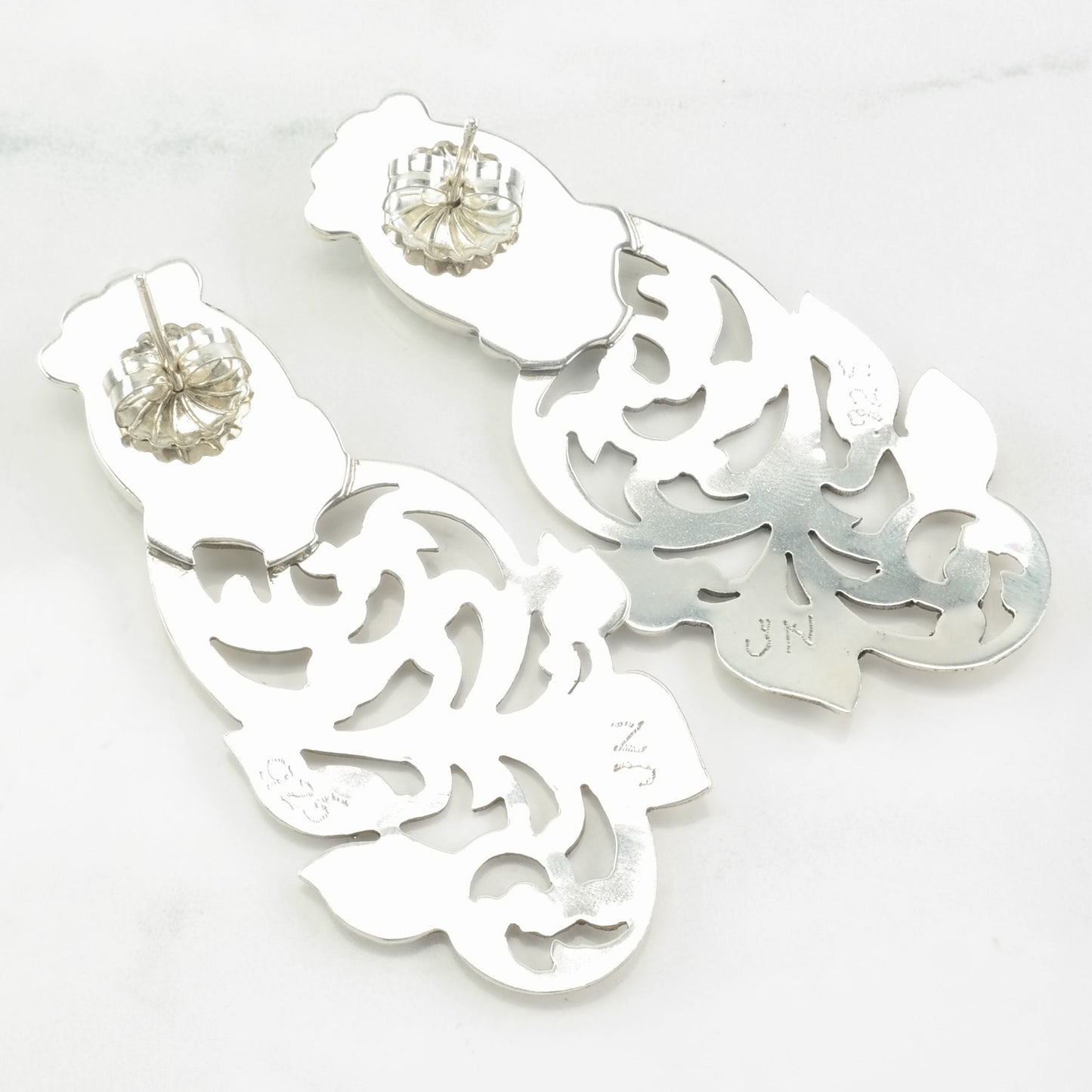 Sterling Silver Blue Turquoise Floral, Leaf Earrings Stud