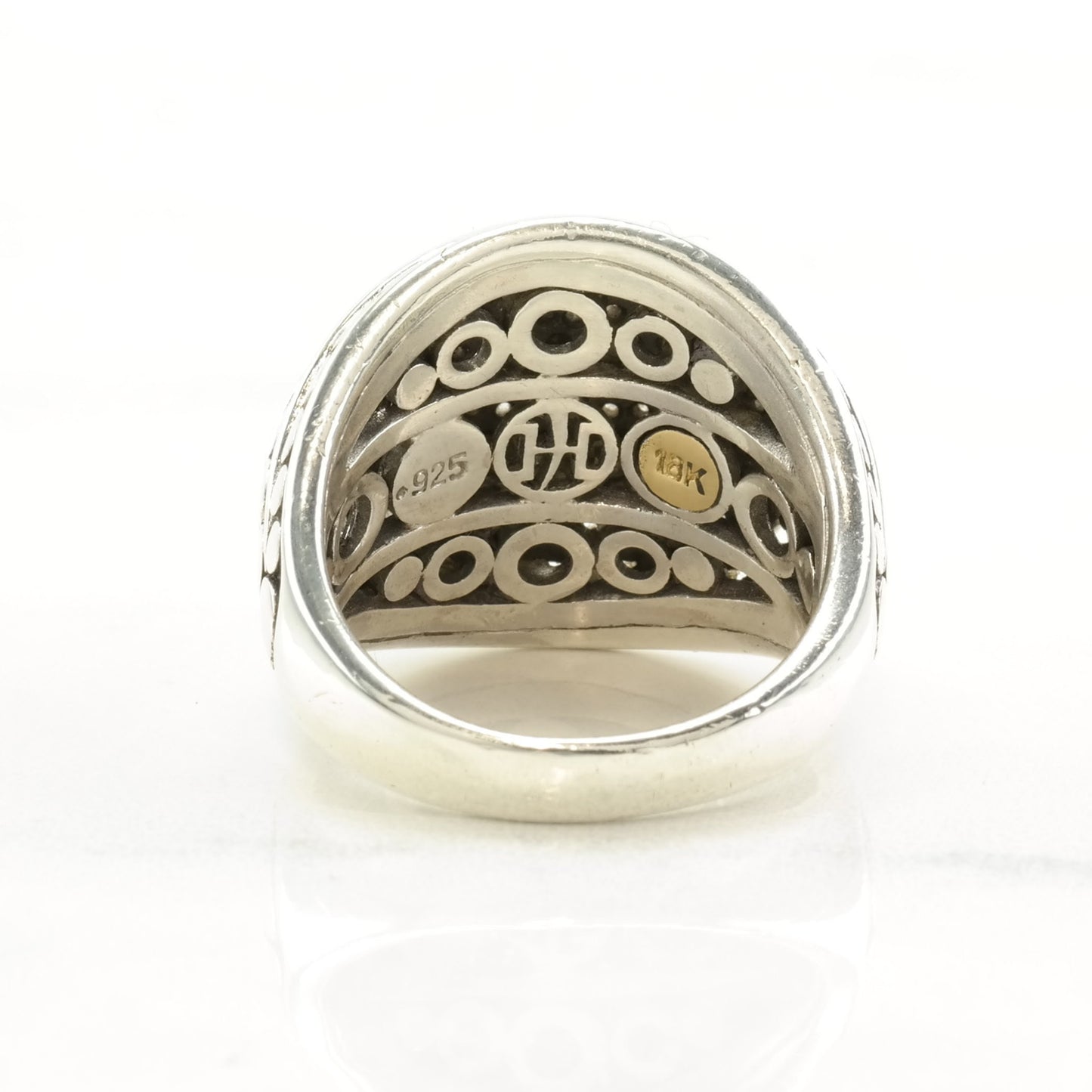 Vintage John Hardy Silver Ring Pave Diamond 18K Gold Sterling Size 7