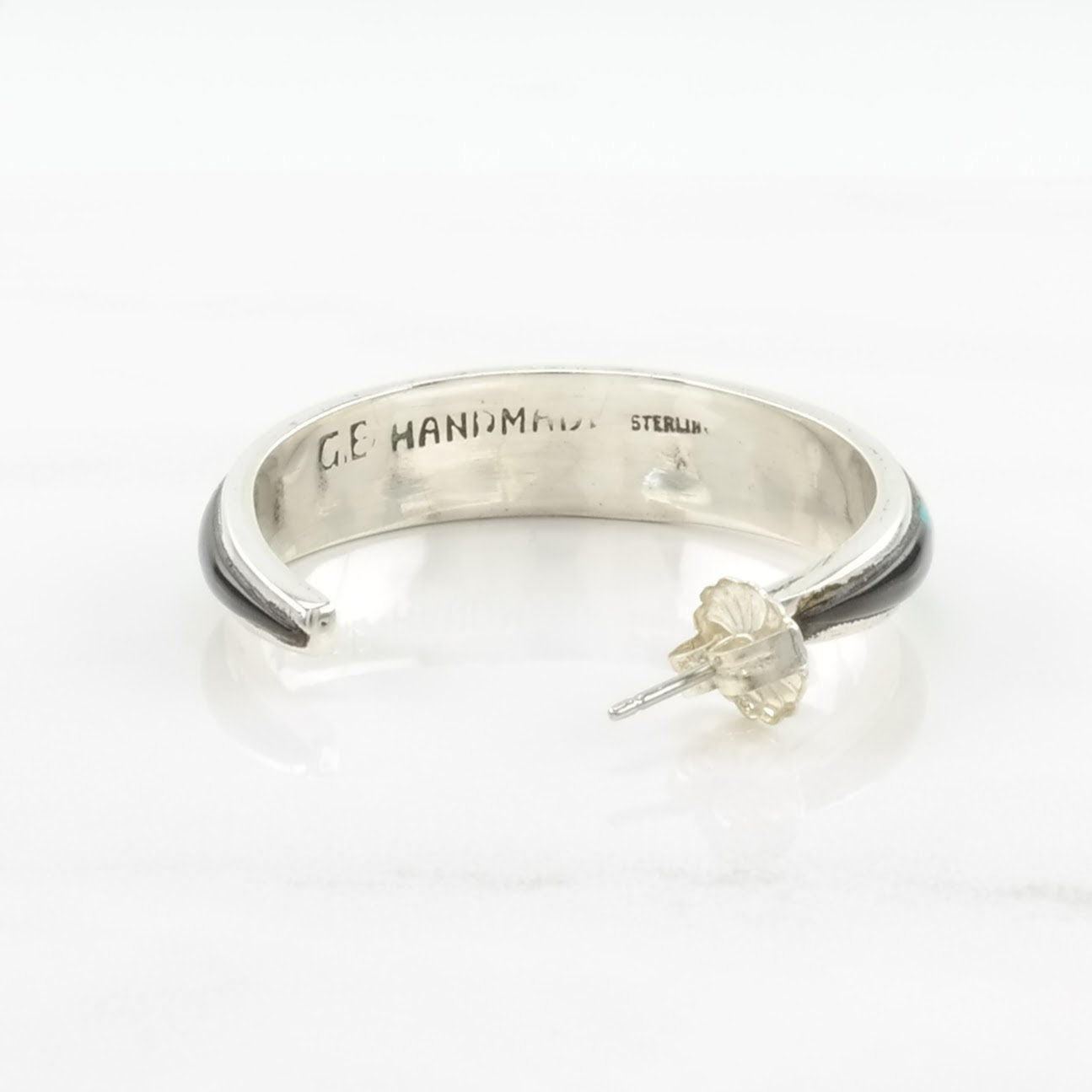 Sterling Silver Stud/Hoop Earrings Native Turquoise, Onyx, MOP, Conch Inlay ER2693