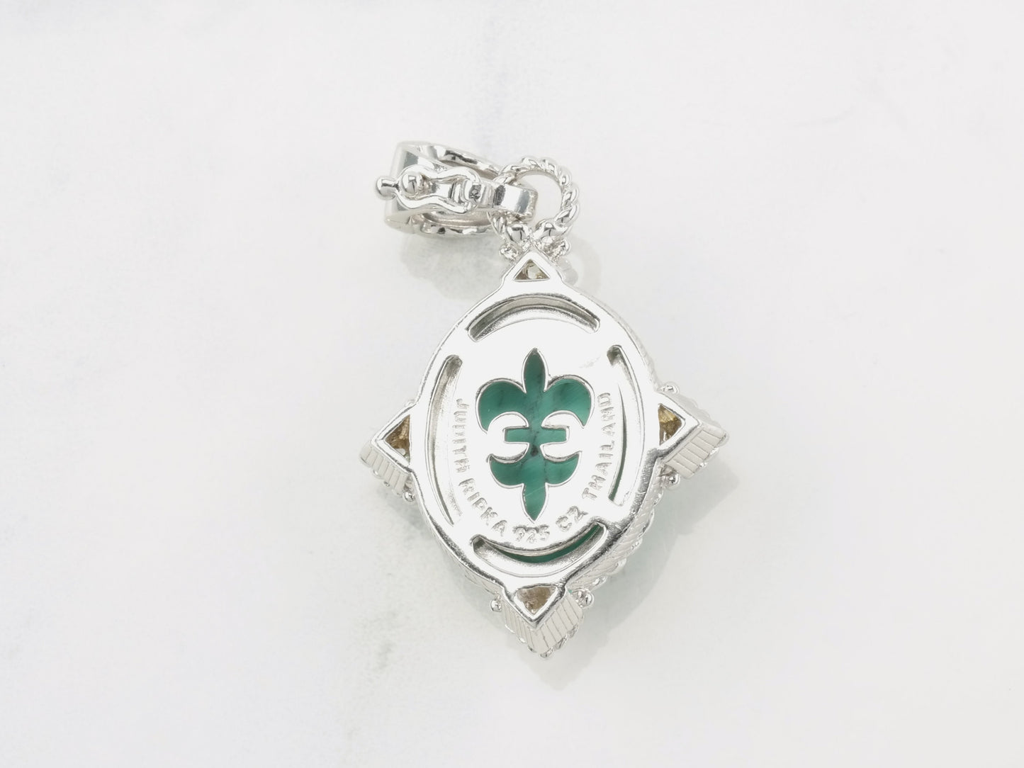 Vintage Judith Ripka Carved Turquoise CZ Sterling Silver Pendant