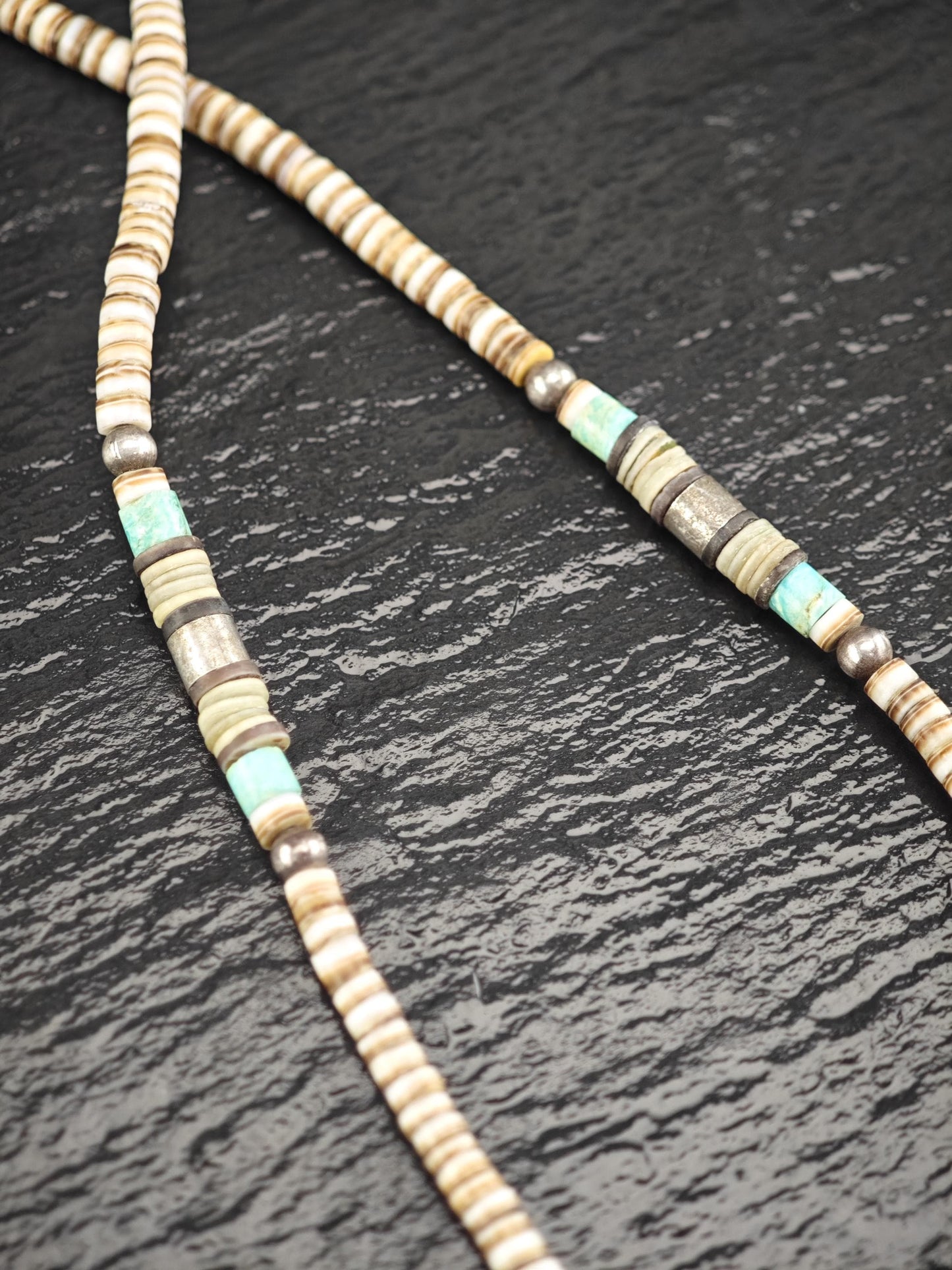 Native, Number Eight Turquoise, Heishi Bead Necklace Sterling Silver N2515