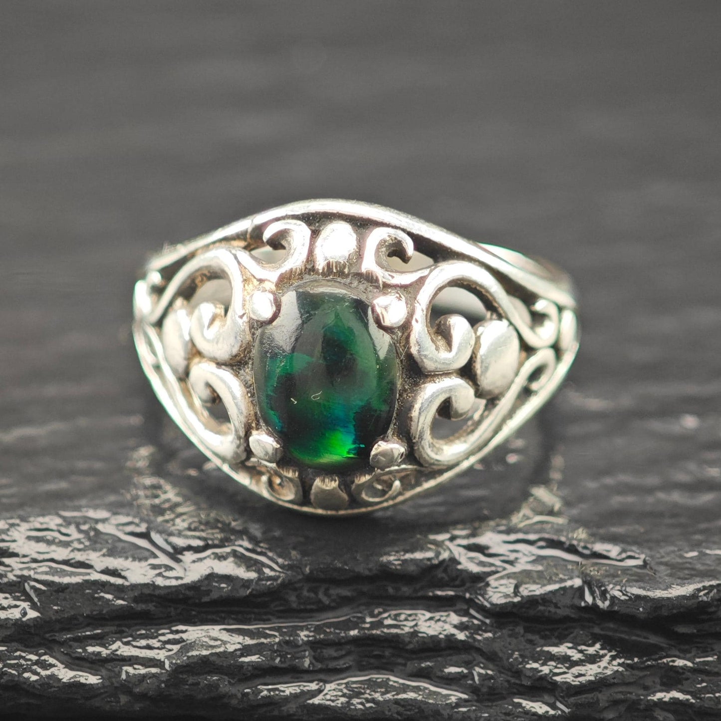 Kabana Filigree, Green Doublet Ring Sterling Silver
