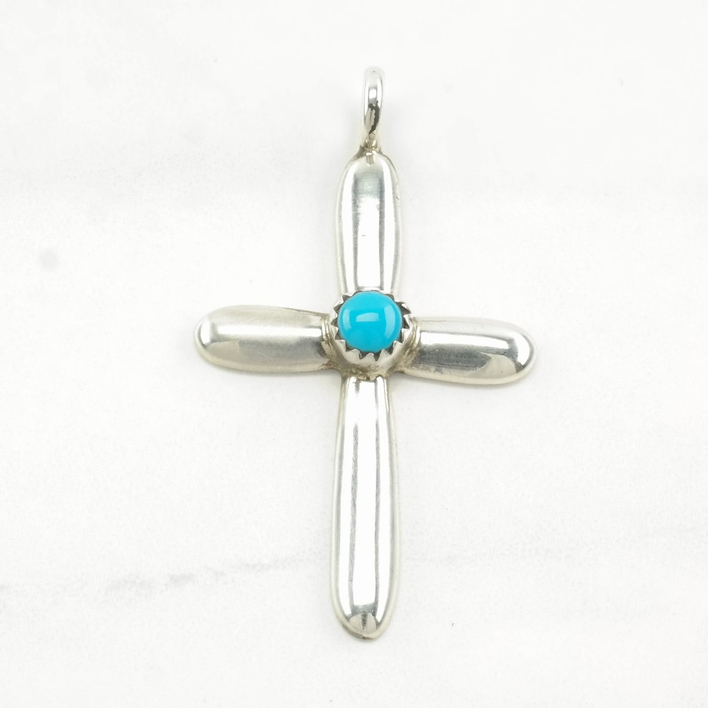 Vintage Native American Turquoise, Coral Cross Sterling Silver Pendant