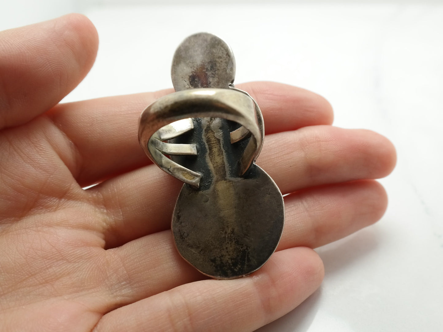 Vintage Native American Sterling Silver Turquoise Ring, Size 7 3/4, 1970s Southwestern Jewelry, Boho Statement Ring, Three Stone Ring
