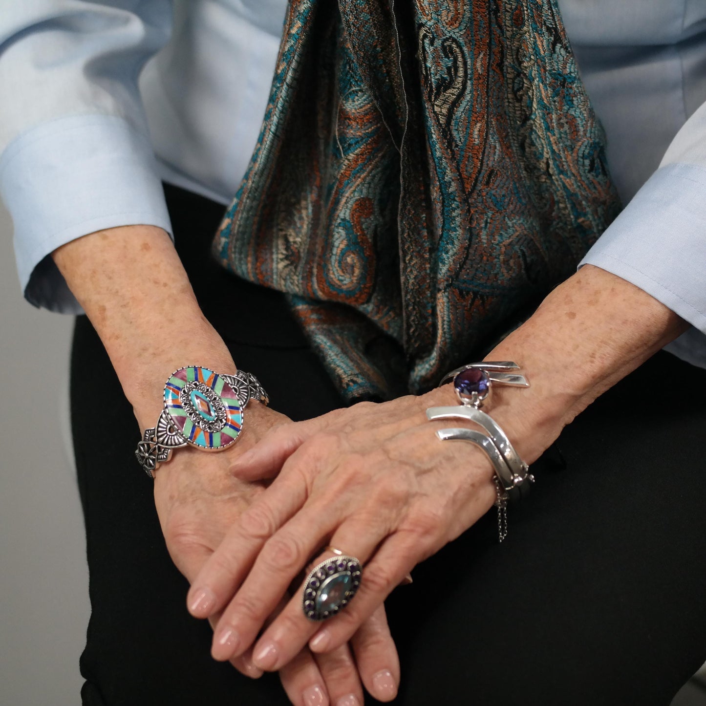 Taxco Color Change Corundum, Bangle Bracelet Sterling Silver