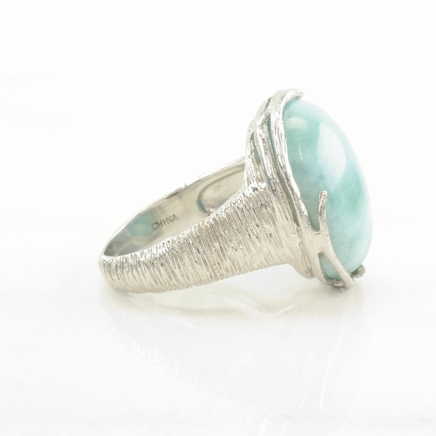 Vintage Sterling Silver Ring Larimar Large Sky blue Size 7