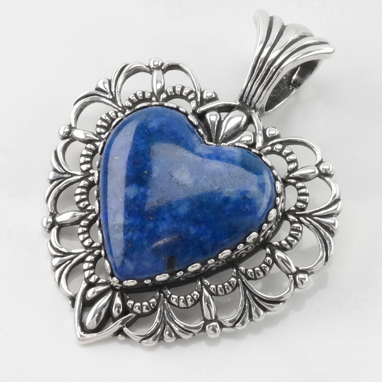 Vintage Carolyn Pollack Lapis Lazuli Heart Sterling Silver Pendant