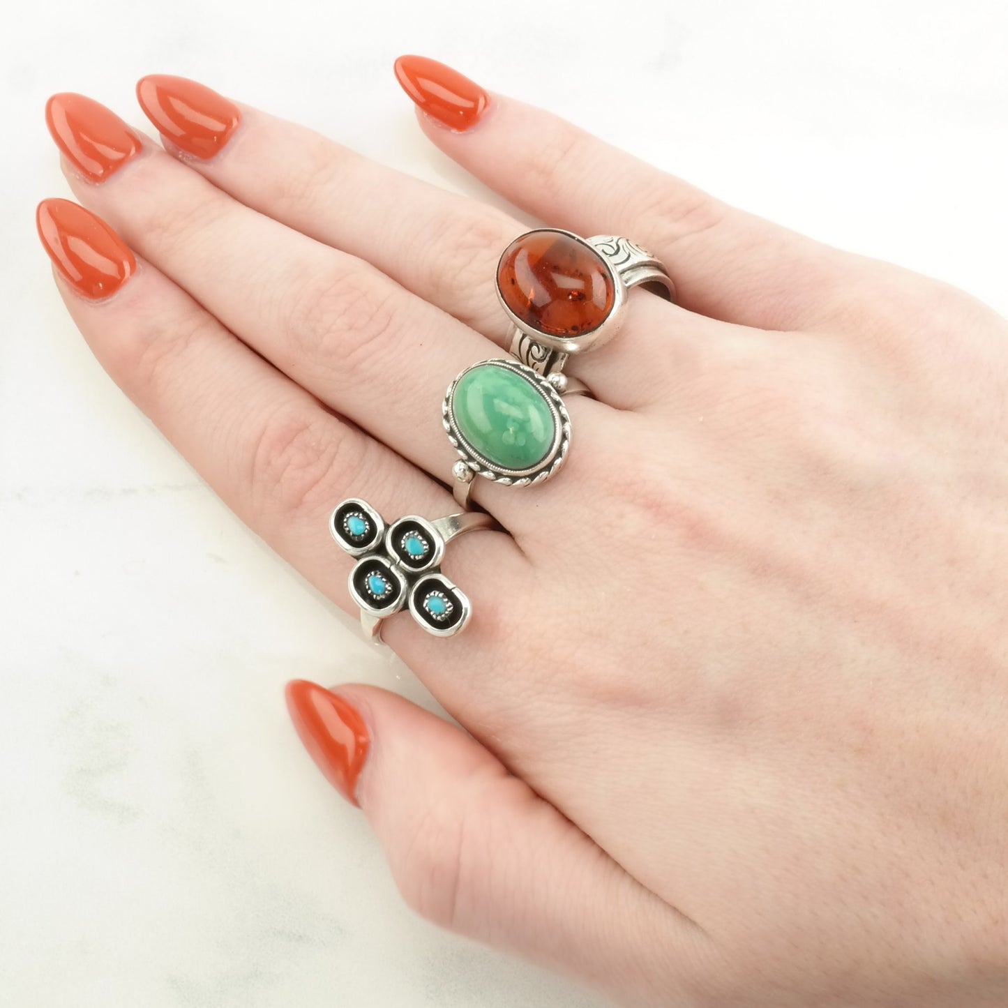 Vintage Sterling Silver Ring Turquoise Rope Detail Green Size 7 1/2