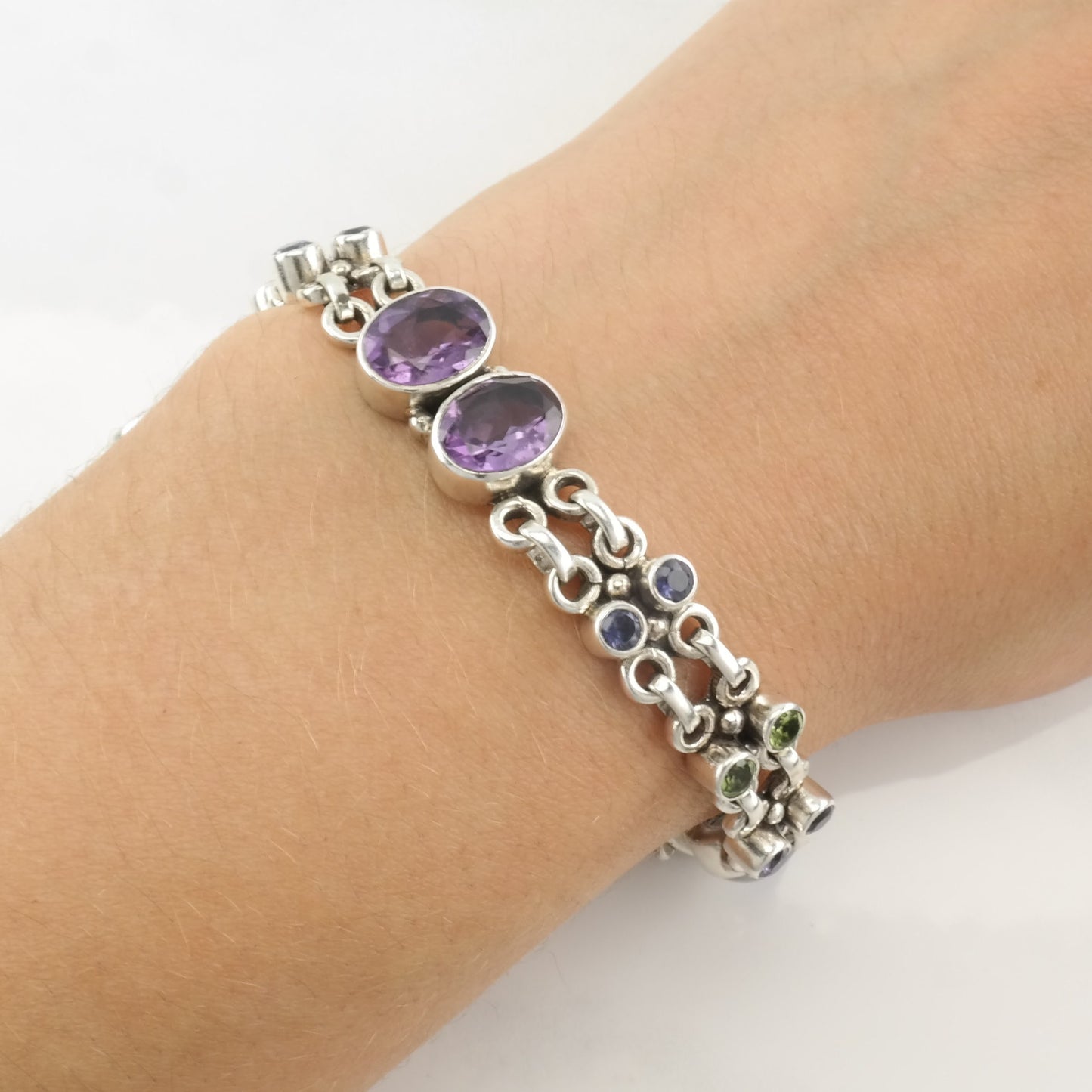 Nicky Butler Sterling Silver Link Bracelet Amethyst, Moonstone, Peridot