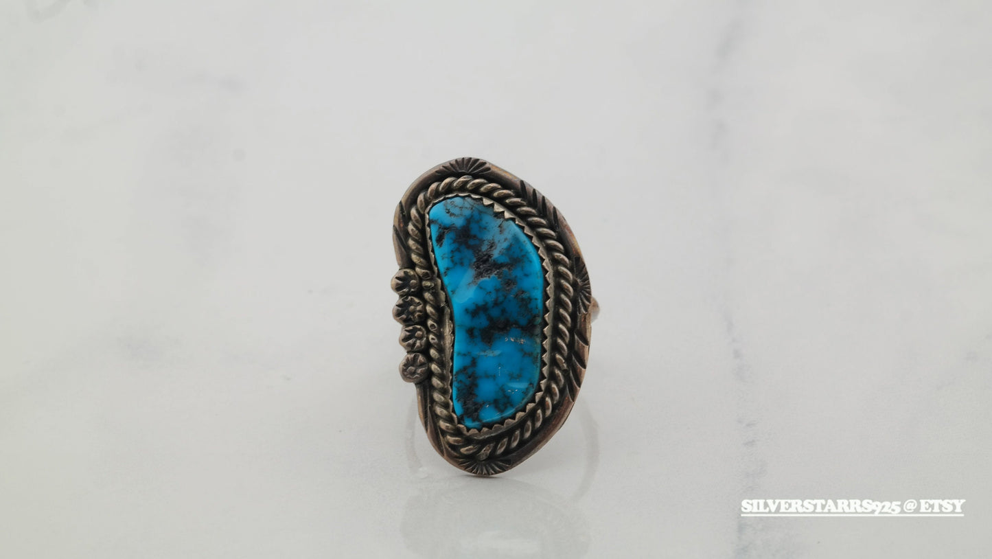 Native American Silver Ring Turquoise Sterling Kingman Size 6.5