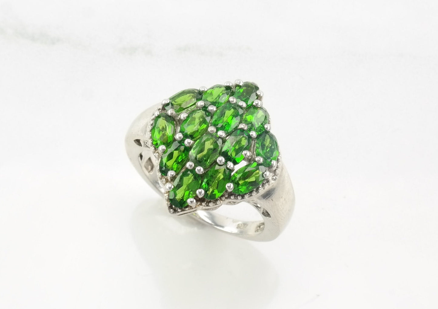 Vintage Sterling Silver Ring Chrome Diopside Cluster Size 9 1/4