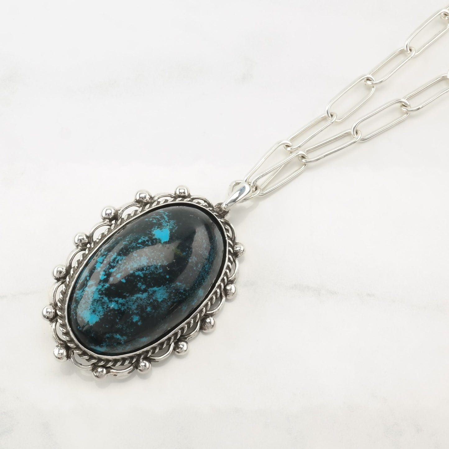 Vintage Southwest Sterling Silver Blue Turquoise Large Necklace