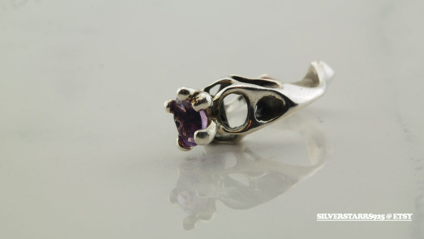 Vintage Modernist Silver Ring Amethyst Sterling Purple Size 6