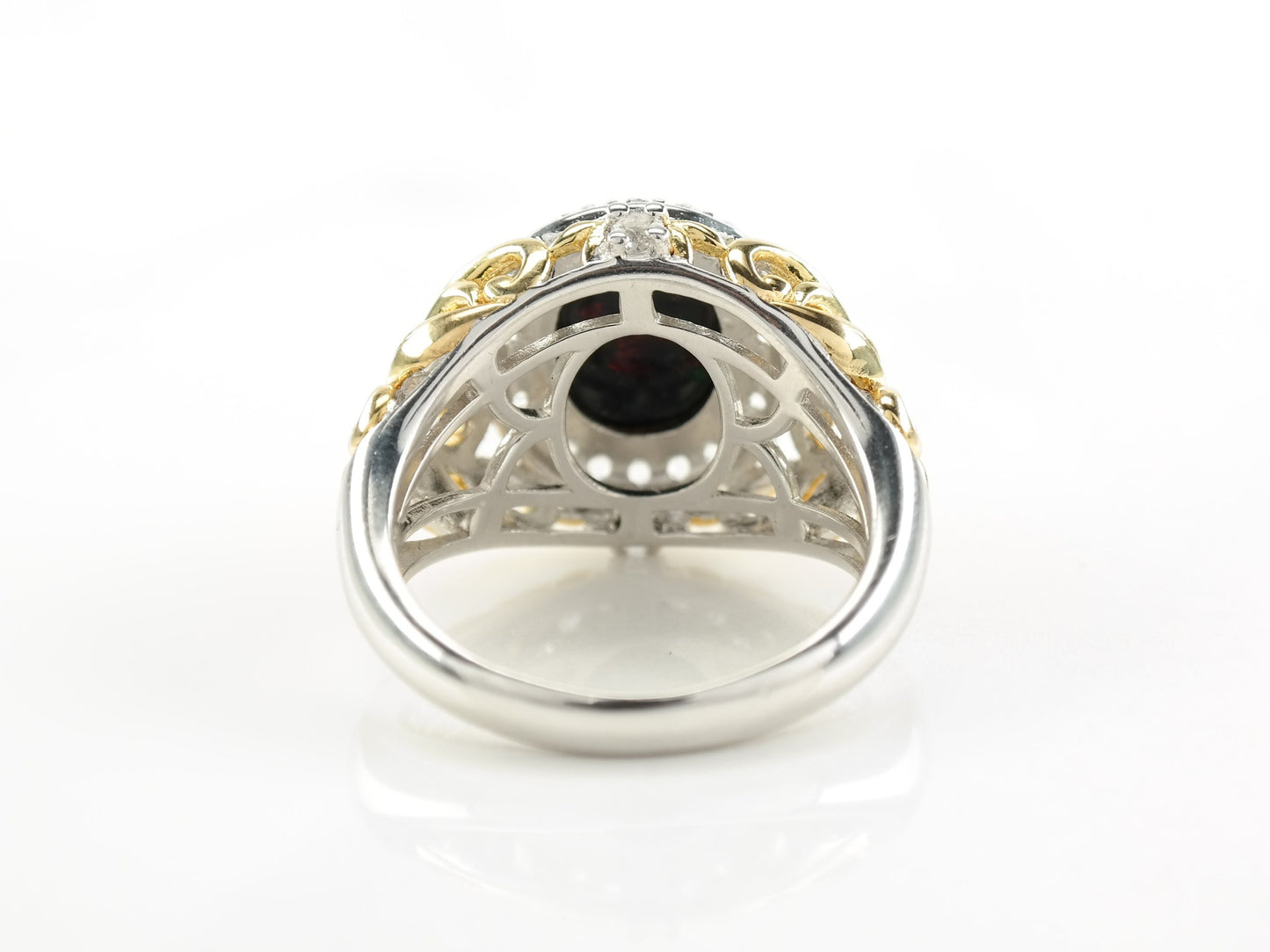 Vintage Sterling Silver Ring Black Opal Gold Plated Size 7