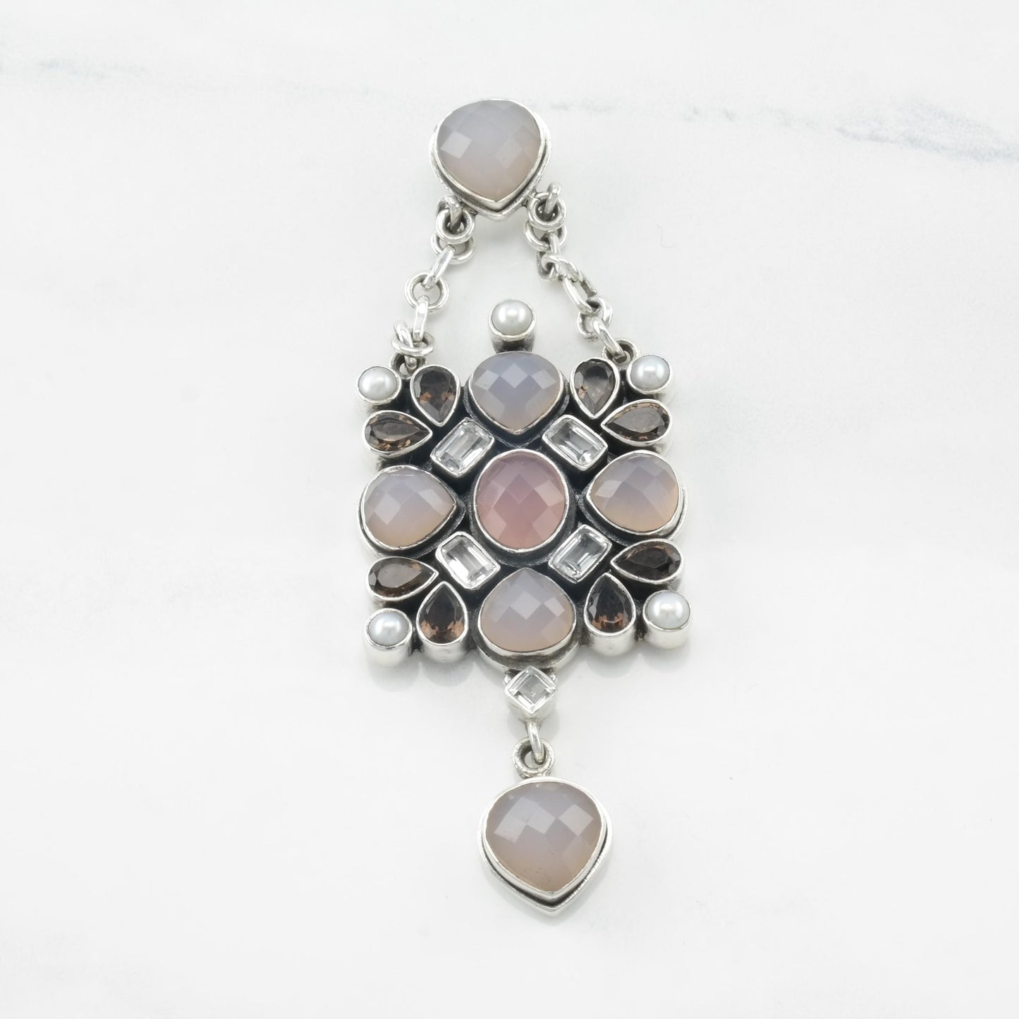 Vintage Nicky Butler Silver Pendant Topaz, Chalcedony Smoky Quartz Sterling