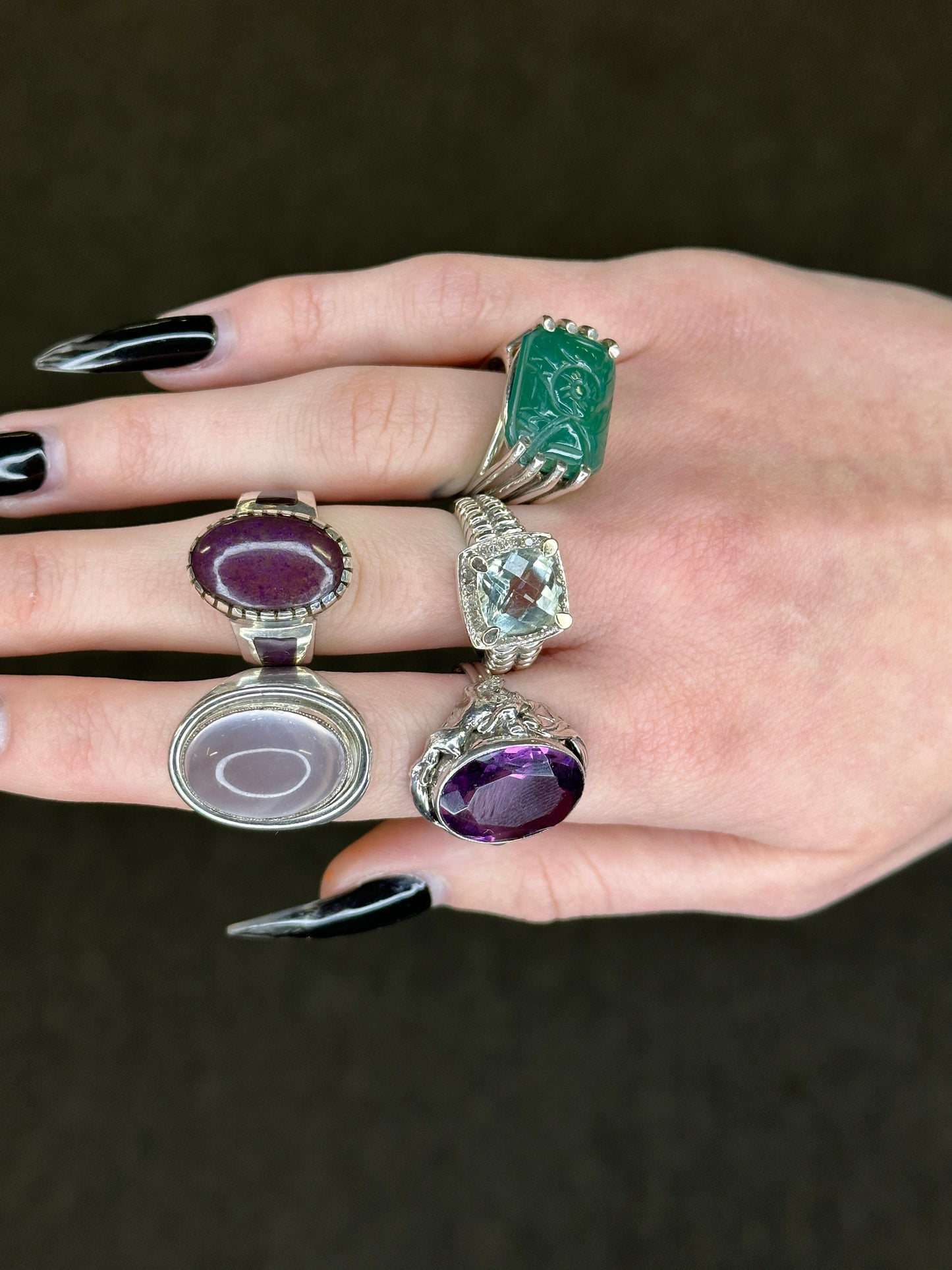 Vintage European Modernist Silver Ring Rose Quartz Size 6 3/4