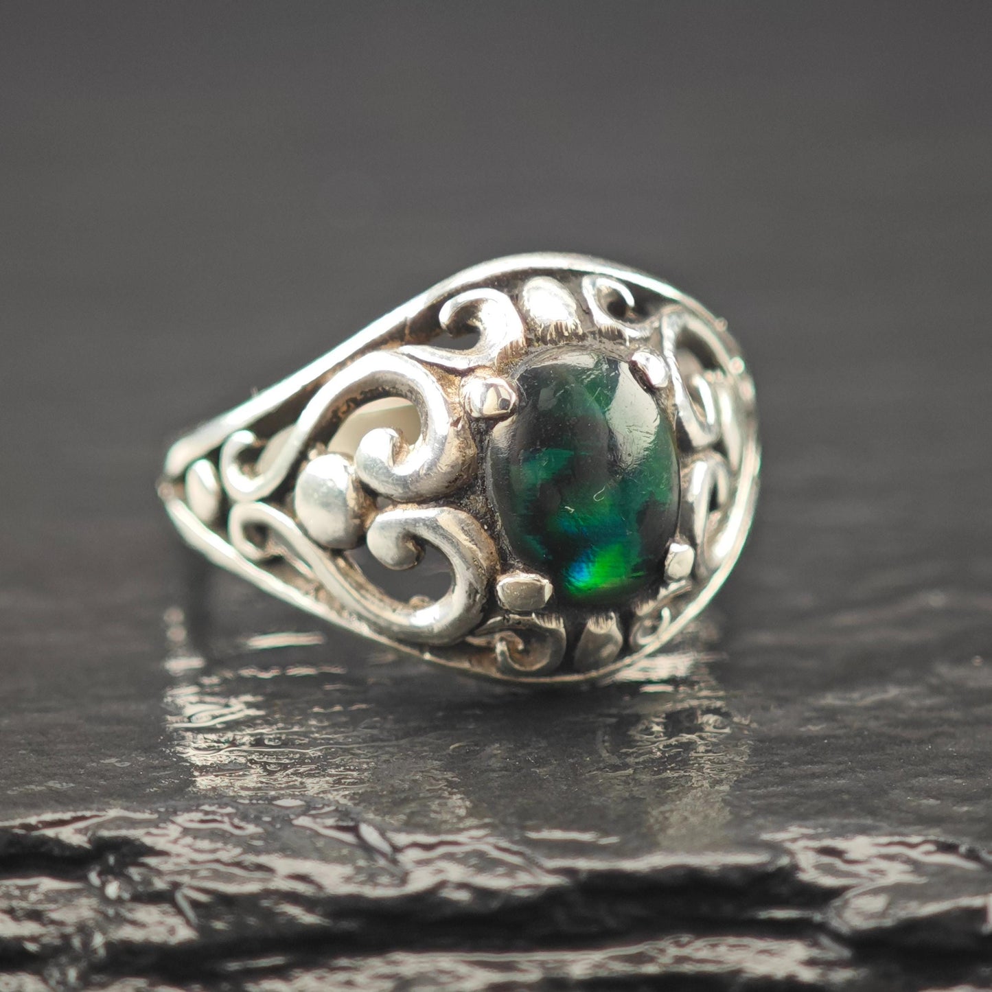 Kabana Filigree, Green Doublet Ring Sterling Silver