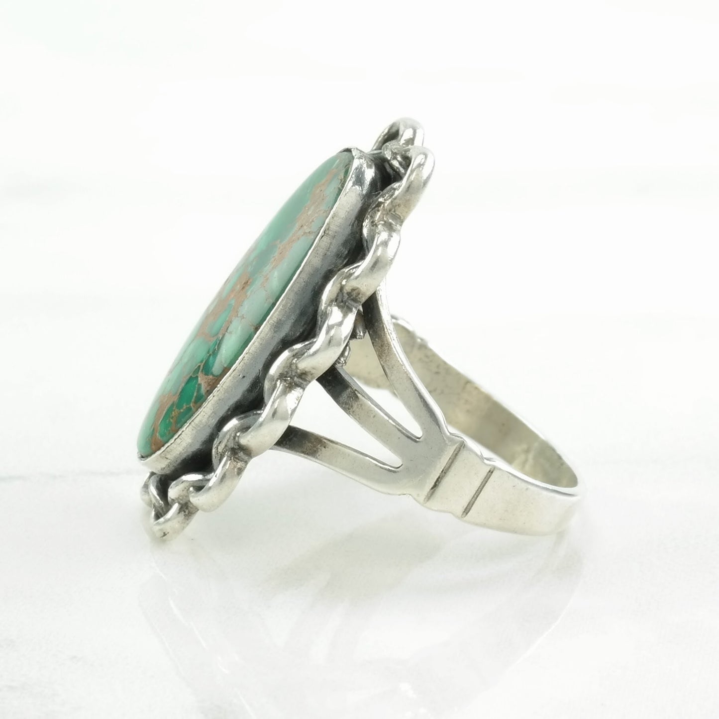 Vintage Native American Silver Ring Turquoise Oval Sterling Size 7 1/4