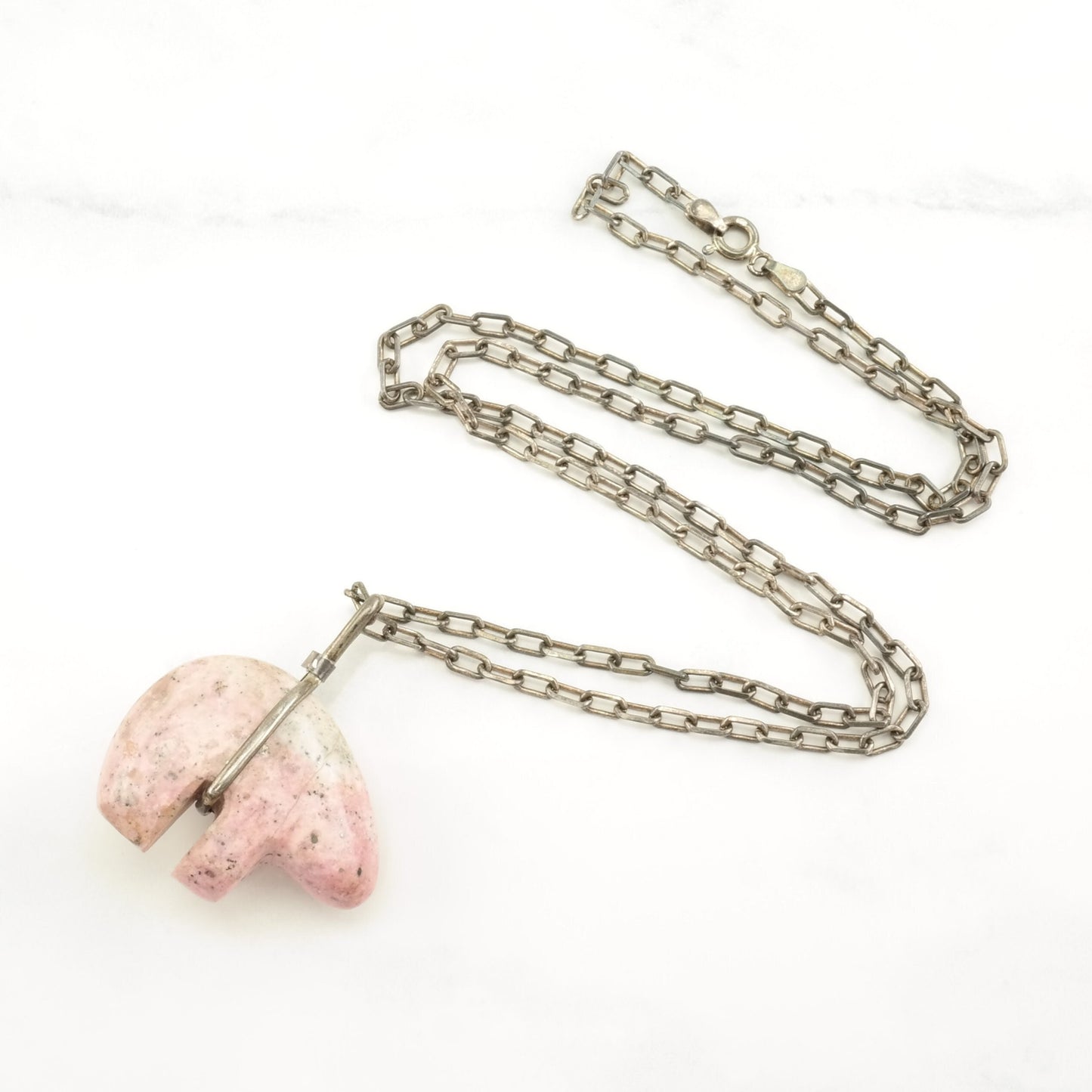 Vintage Southwest Sterling Silver Pink Rhodonite Bear, Fetish Necklace