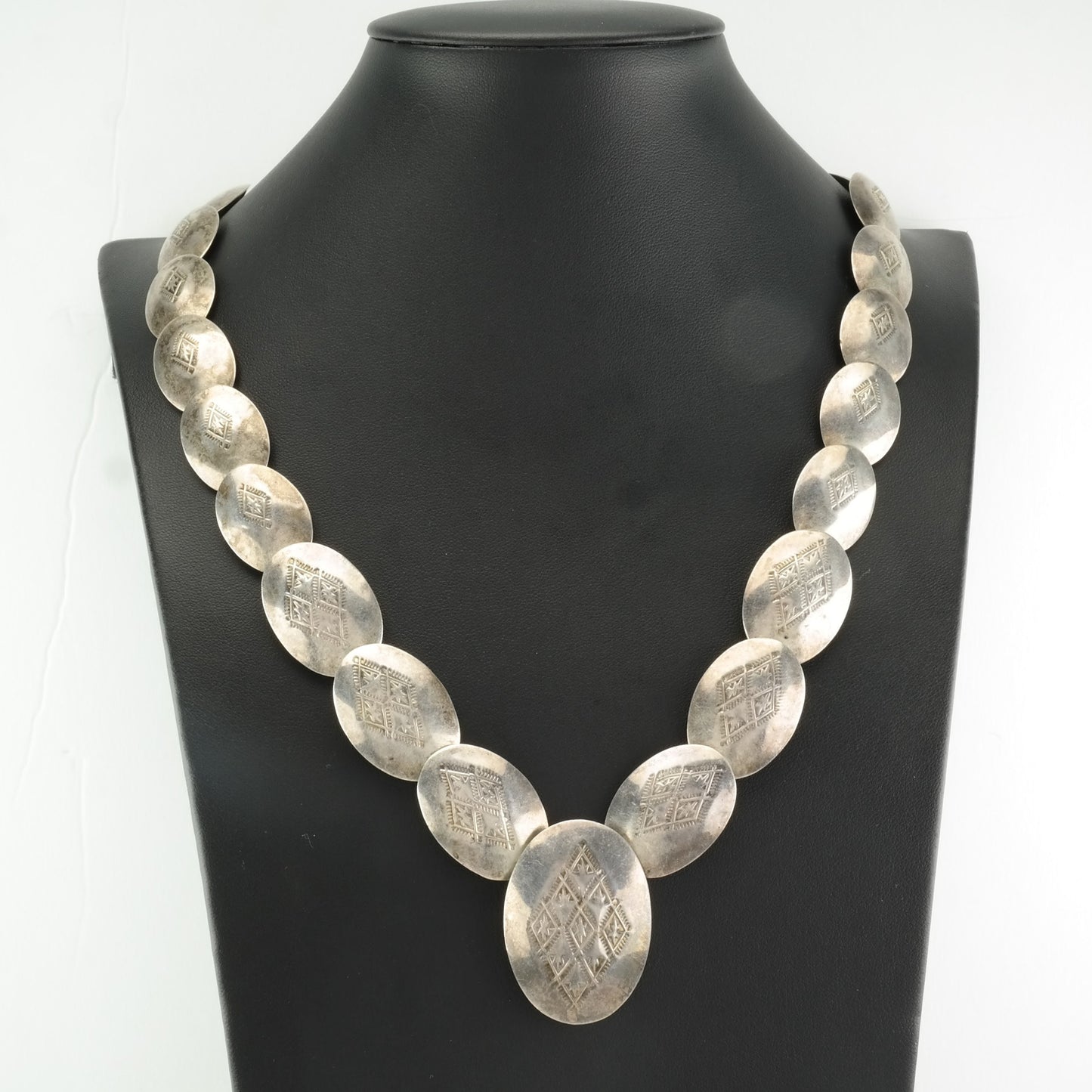 Vintage Native American Sterling Silver Flat Beads Stamped Necklace