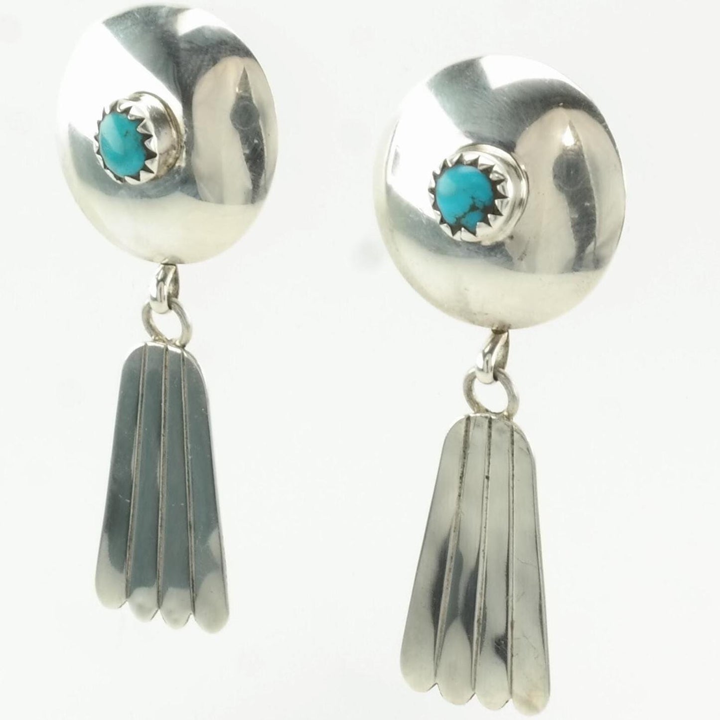 Native American Sterling Silver Blue Turquoise Concho Earrings Stud/dangle